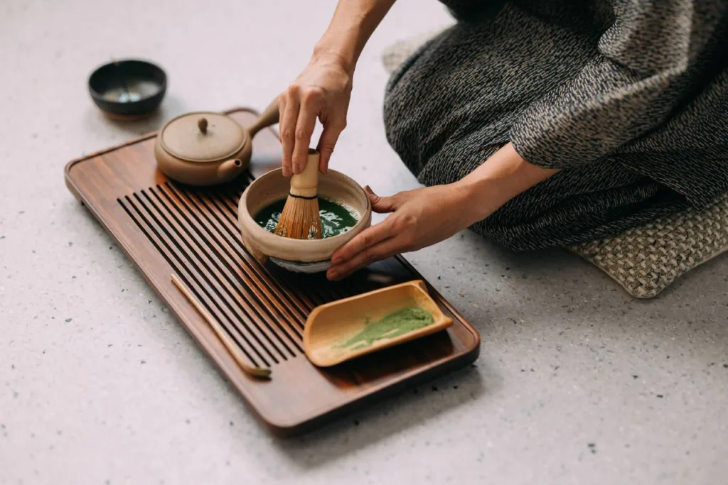 Japanese woman in kimono at tea ceremony